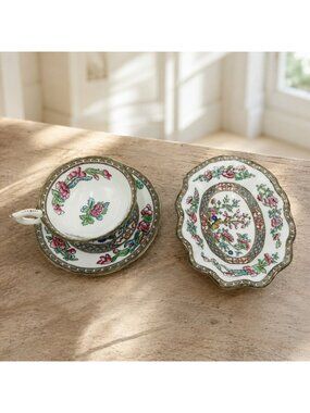 Antique Coalport Indian Tree Teacup Saucer & Dish Bone China England